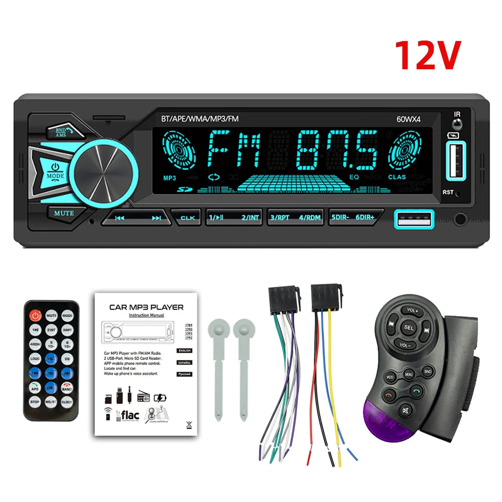 HIPPBQCC Car Radio 1Din Stereo Bluetooth MP3 Player FM Receiver With Remote Control AUX/USB/TF Card In Dash Kit Universal