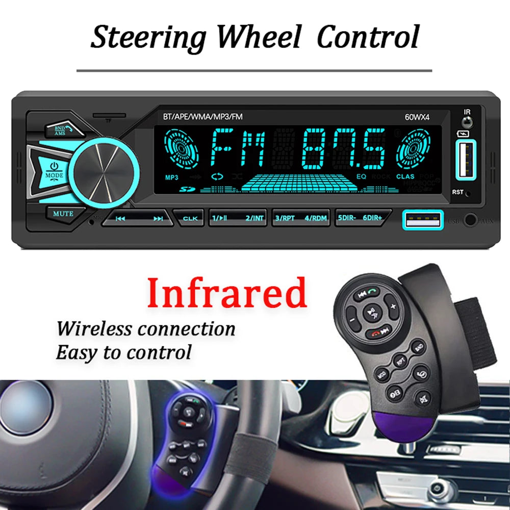 HIPPBQCC Car Radio 1Din Stereo Bluetooth MP3 Player FM Receiver With Remote Control AUX/USB/TF Card In Dash Kit Universal